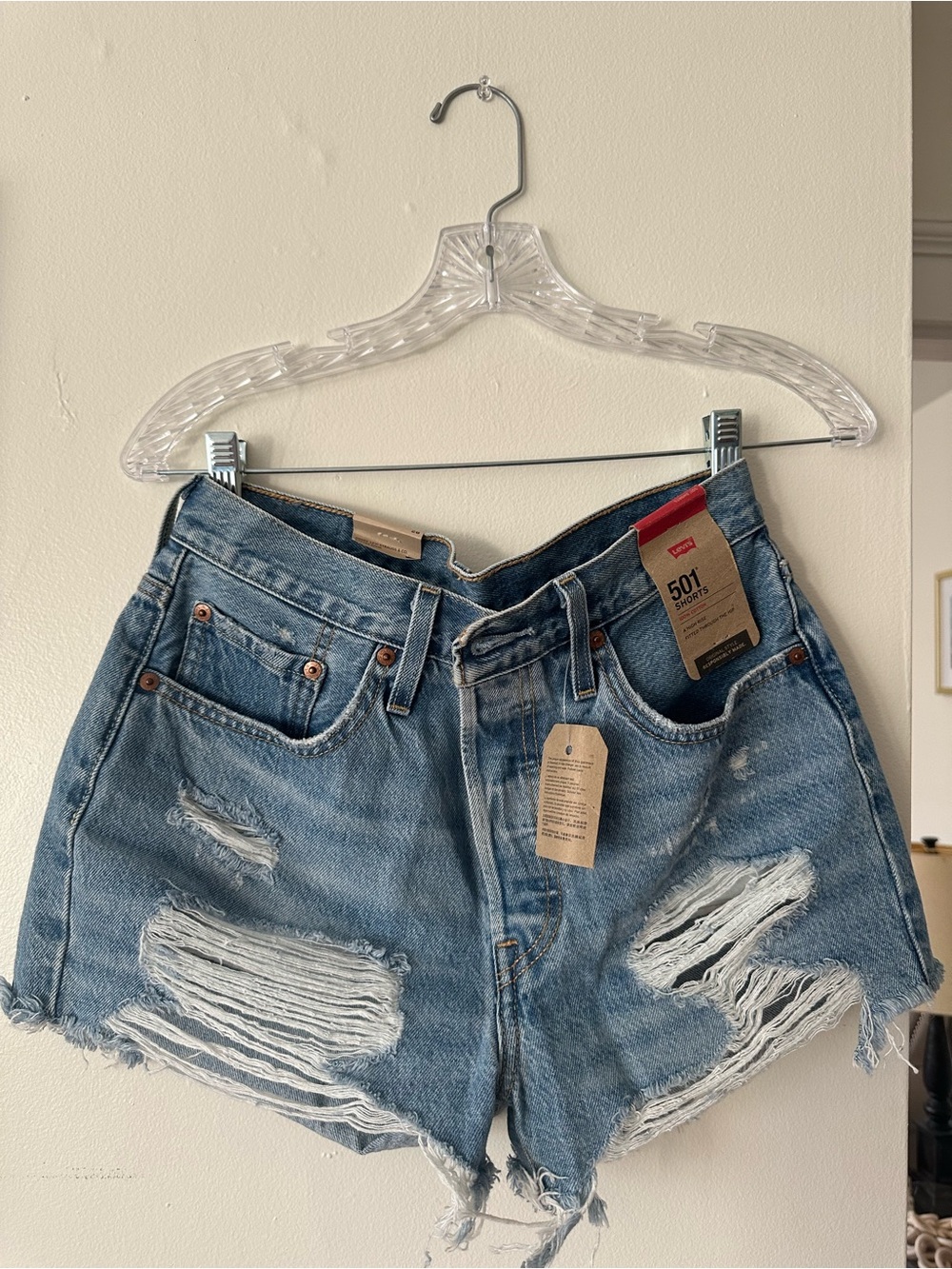 Levi's 501 Distressed Denim Shorts - Light Blue
